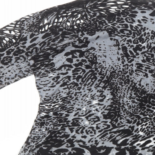 Astrid Womens Grey Scoop Neck Animal Print Viscose Cardigan Jumper Size M