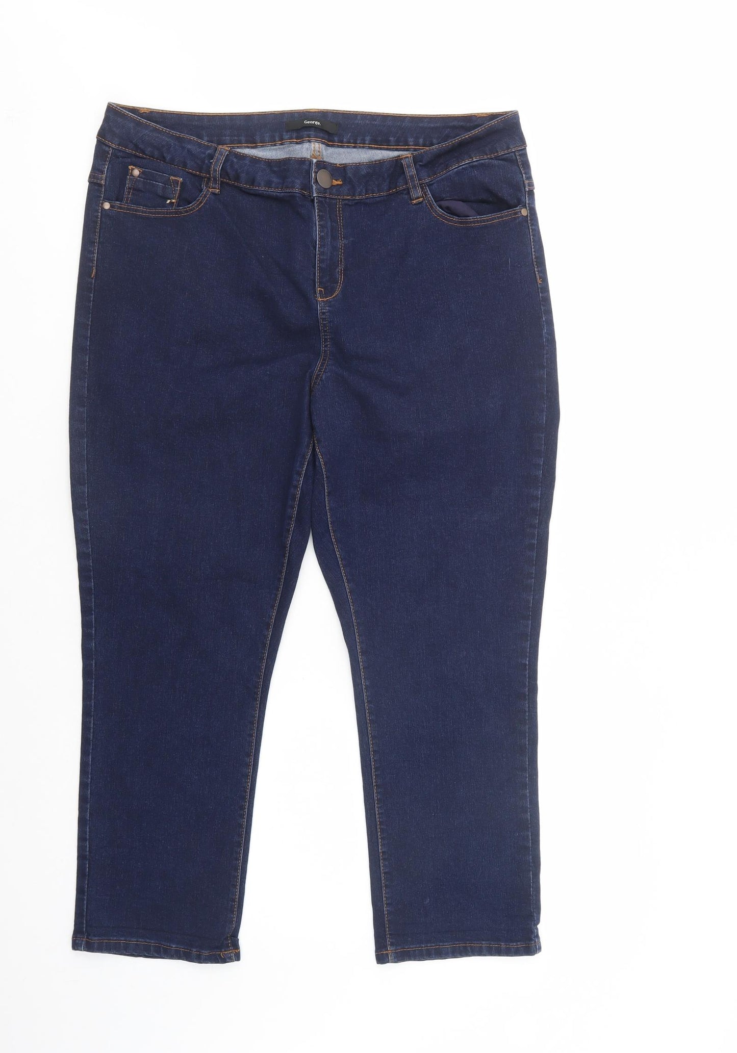 George Womens Blue  Cotton Cropped Jeans Size 18 L25 in Regular Button