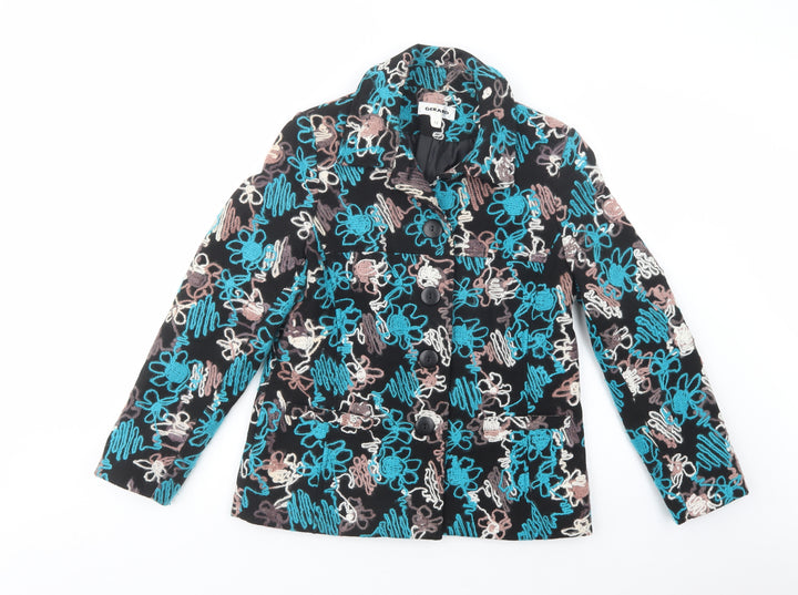 Gerard Womens Black Floral Jacket Blazer Size 12 Button