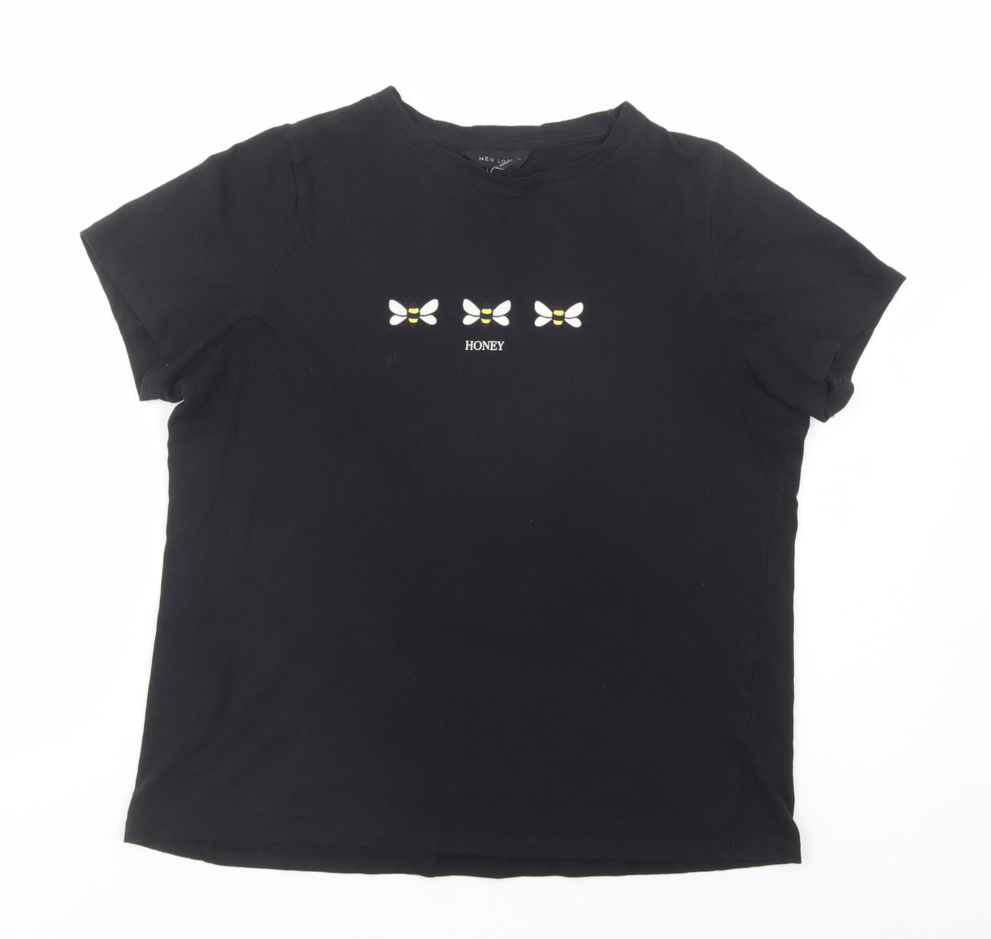 New Look Womens Black  Cotton Basic T-Shirt Size 10 Crew Neck - Honey