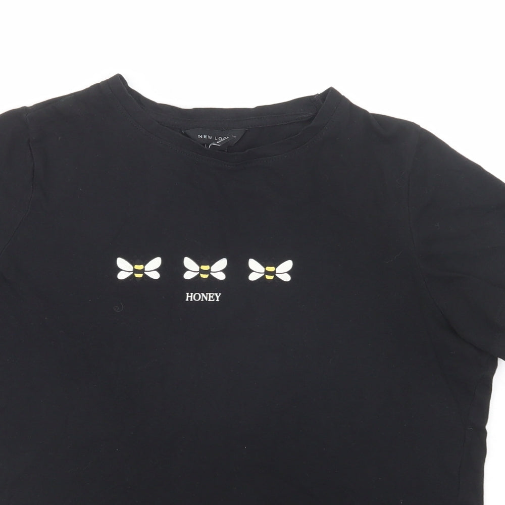 New Look Womens Black  Cotton Basic T-Shirt Size 10 Crew Neck - Honey