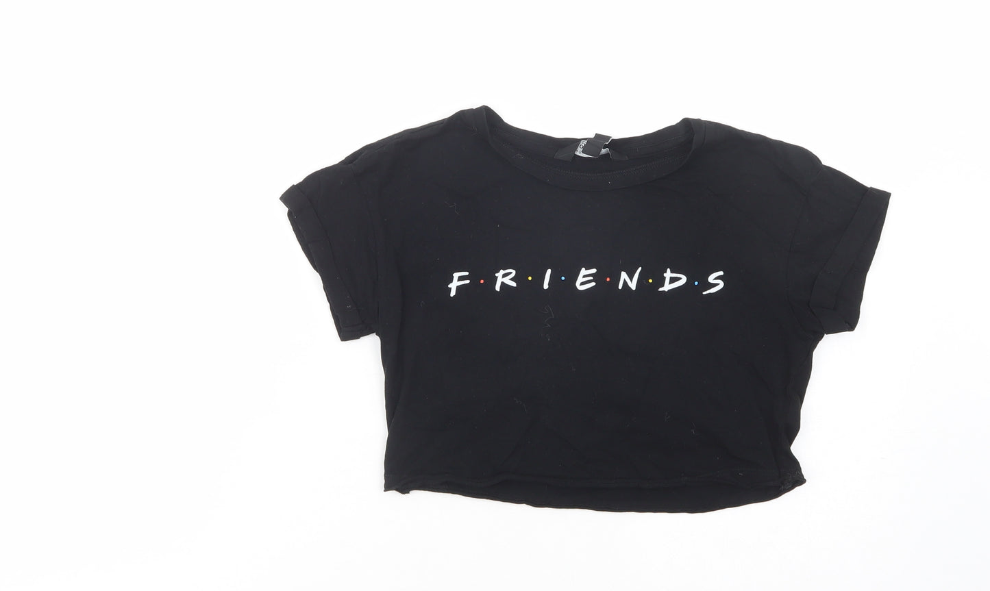 New Look Girls Black  Cotton Cropped T-Shirt Size 10-11 Years Crew Neck Pullover - Friends