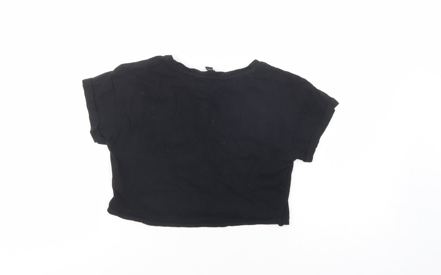 New Look Girls Black  Cotton Cropped T-Shirt Size 10-11 Years Crew Neck Pullover - Friends
