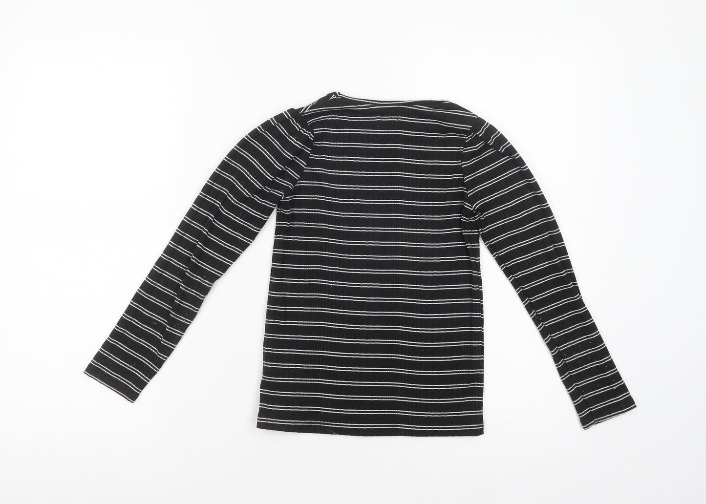 F&F Girls Black Striped Polyester Pullover T-Shirt Size 8-9 Years Crew Neck Pullover