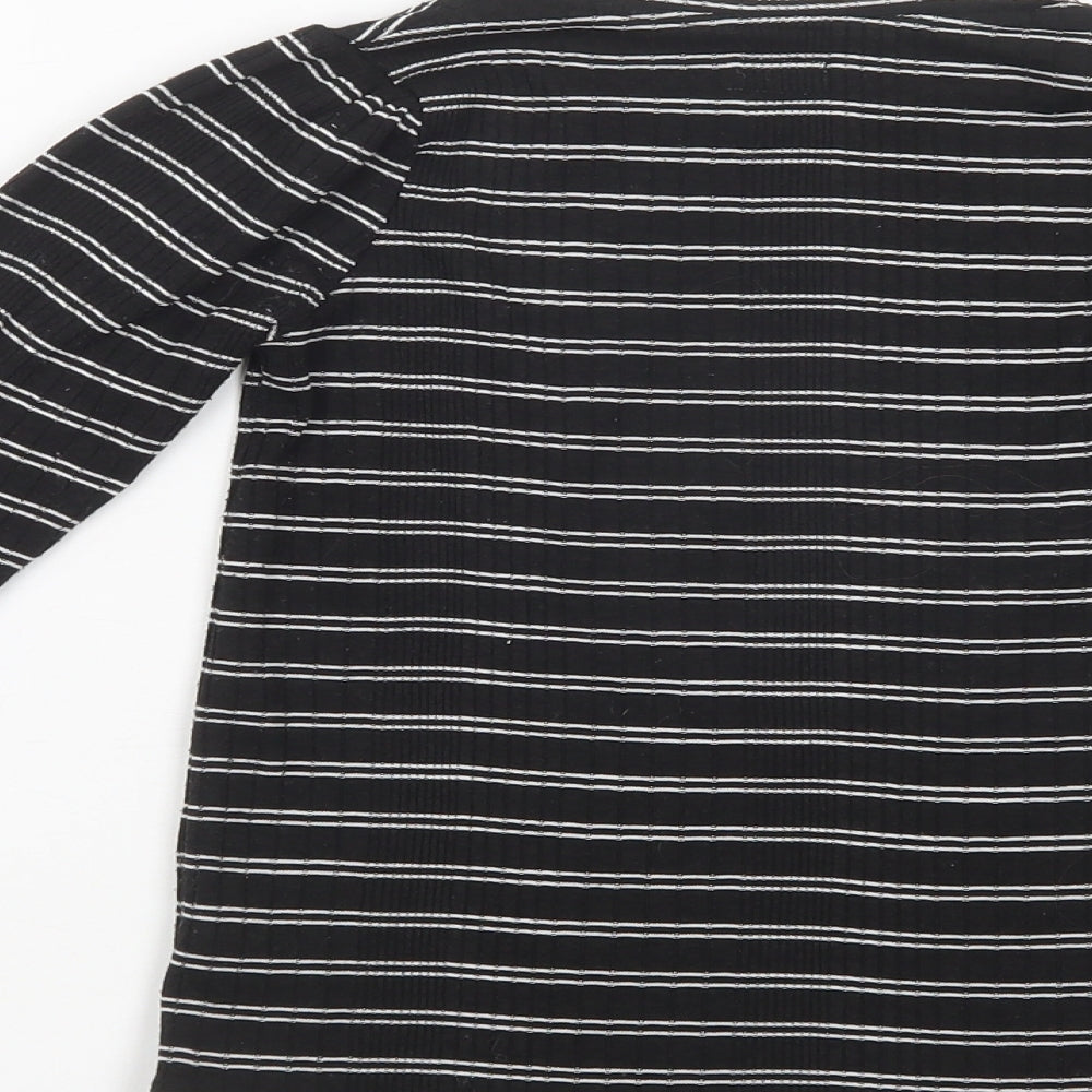 F&F Girls Black Striped Polyester Pullover T-Shirt Size 8-9 Years Crew Neck Pullover