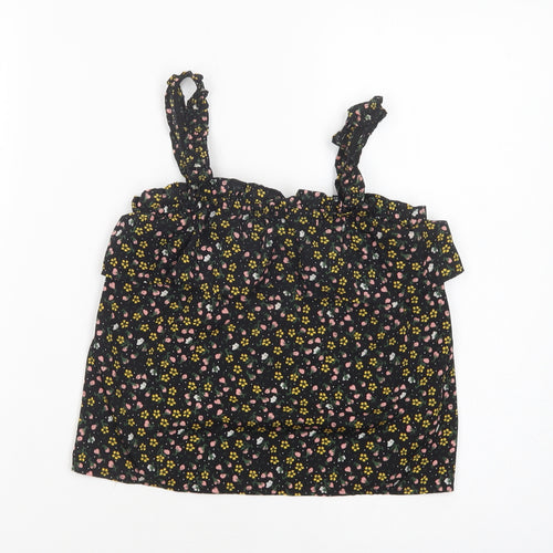Primark Girls Black Floral Polyester Camisole Blouse Size 9-10 Years Square Neck Pullover
