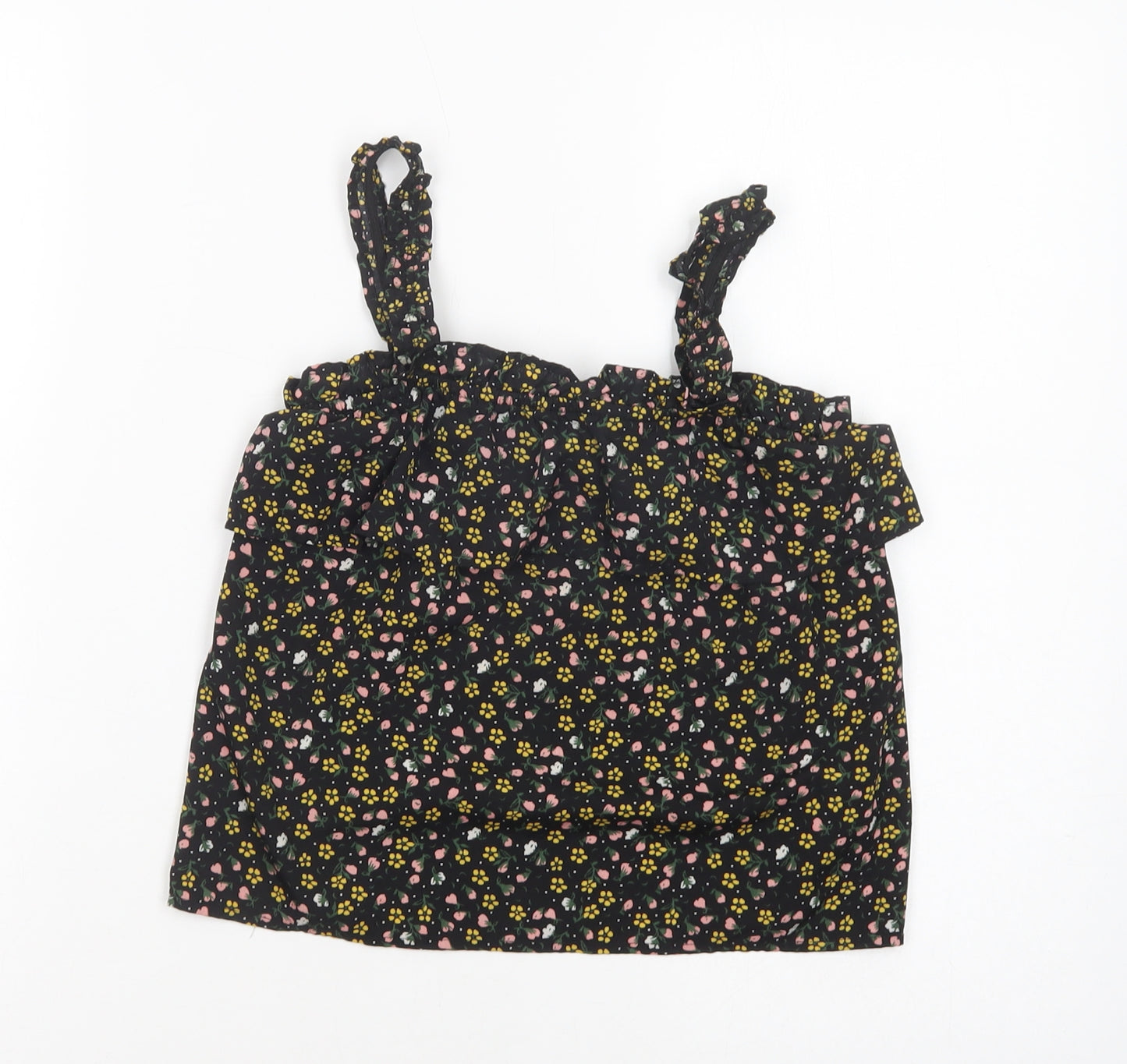 Primark Girls Black Floral Polyester Camisole Blouse Size 9-10 Years Square Neck Pullover