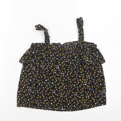 Primark Girls Black Floral Polyester Camisole Blouse Size 9-10 Years Square Neck Pullover