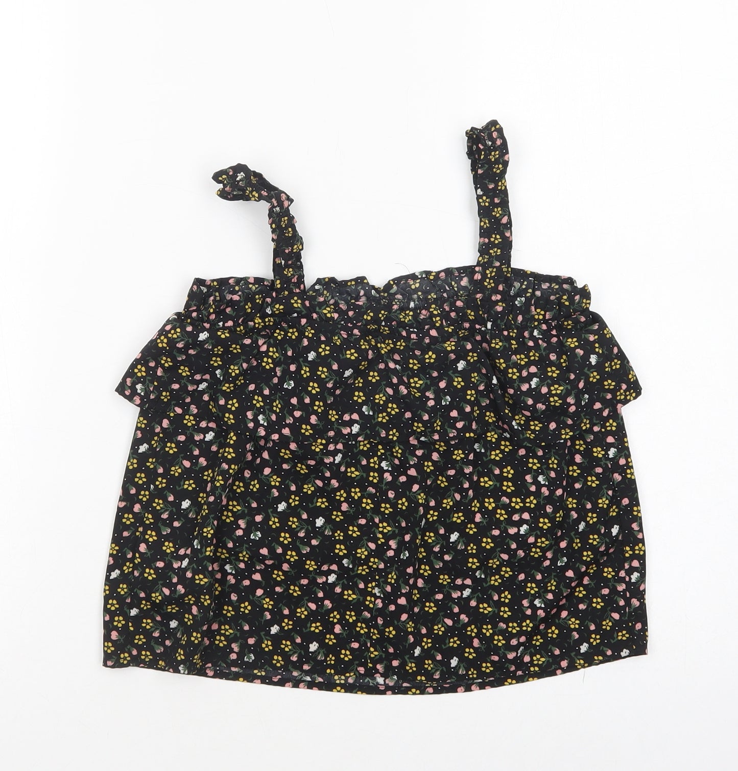 Primark Girls Black Floral Polyester Camisole Blouse Size 9-10 Years Square Neck Pullover
