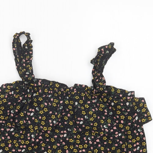 Primark Girls Black Floral Polyester Camisole Blouse Size 9-10 Years Square Neck Pullover