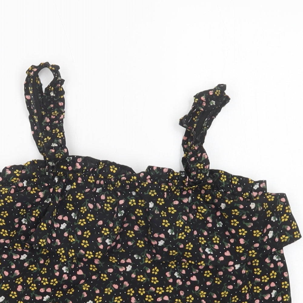Primark Girls Black Floral Polyester Camisole Blouse Size 9-10 Years Square Neck Pullover