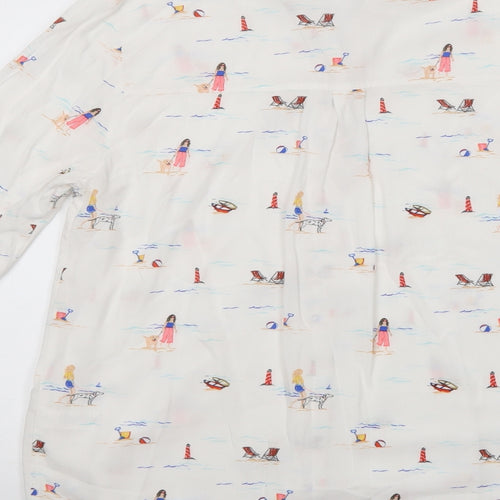 TU Womens White Geometric Viscose Basic Button-Up Size 14 Collared - Beach Walk