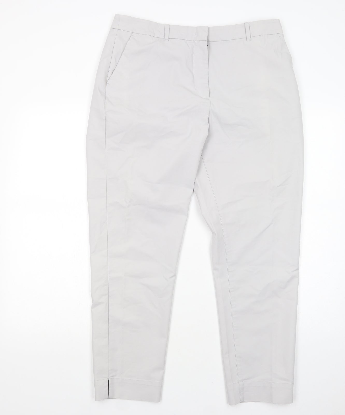 Marks and Spencer Womens Grey  Cotton Chino Trousers Size 14 L28 in Regular Button