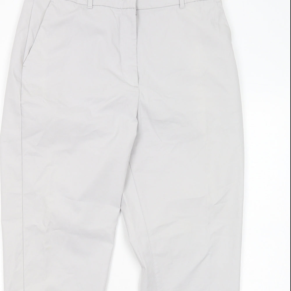 Marks and Spencer Womens Grey  Cotton Chino Trousers Size 14 L28 in Regular Button