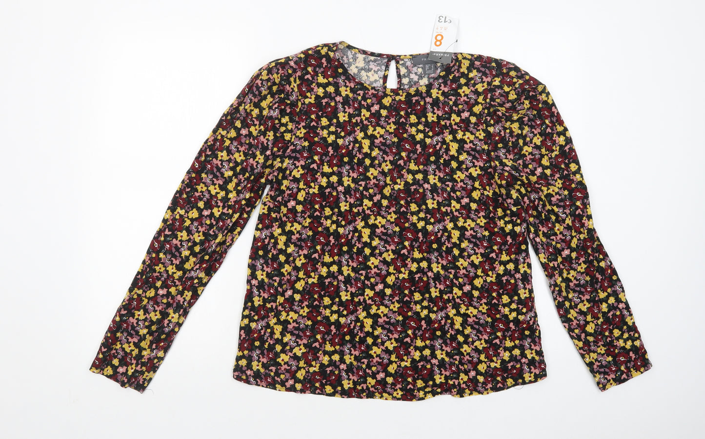 Primark Womens Multicoloured Floral Viscose Basic Blouse Size 8 Boat Neck