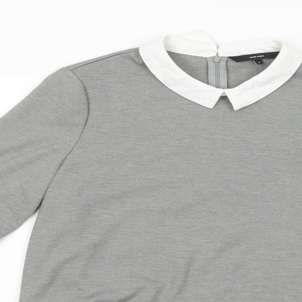 VERO MODA Womens Grey  Polyester Basic Blouse Size M Collared
