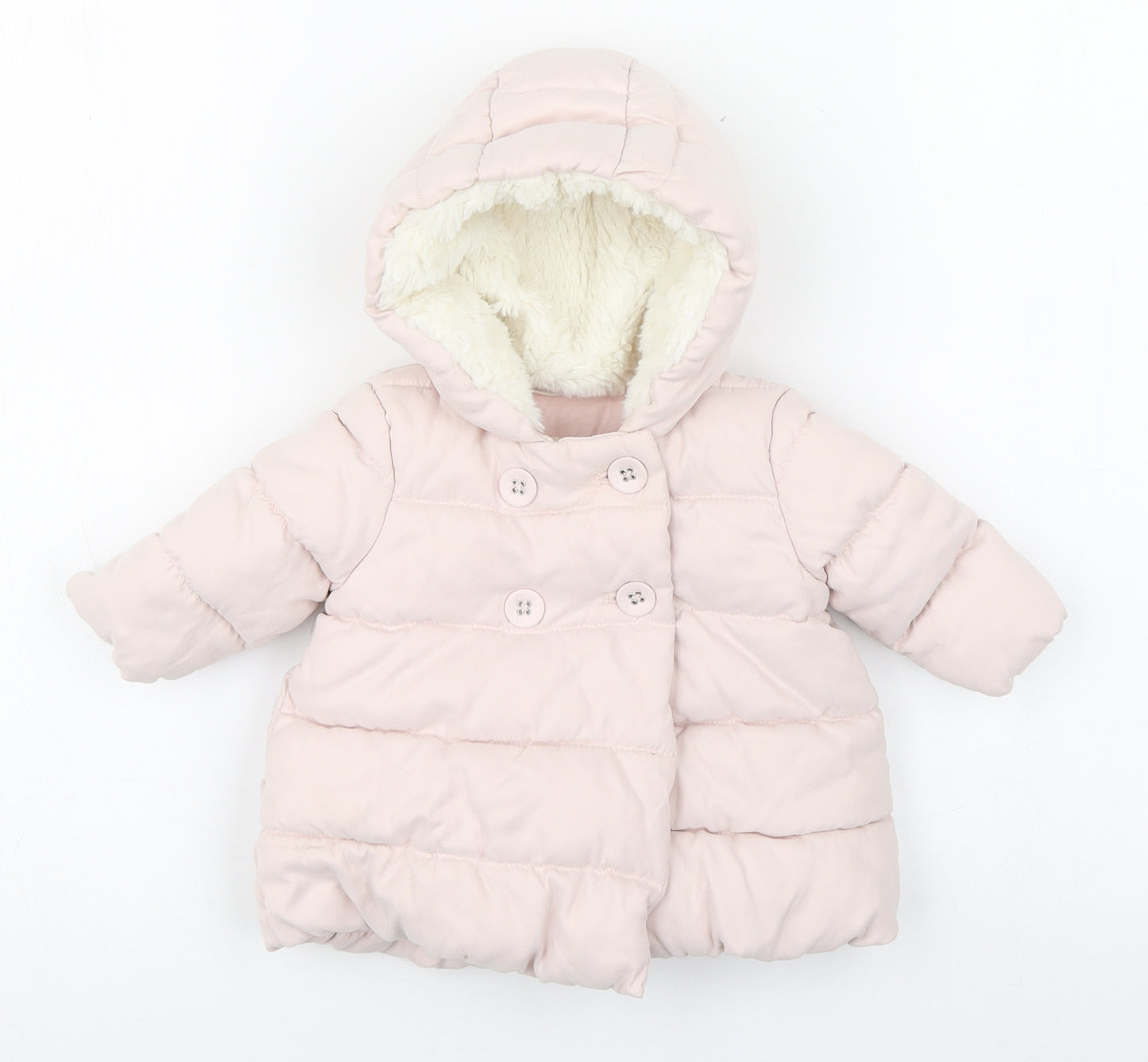 NEXT Girls Pink   Puffer Jacket Coat Size 0-3 Months   Button