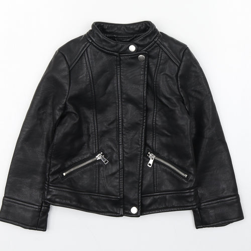 Zara Girls Black   Biker Jacket Size 5 Years  Zip - Faux Leather