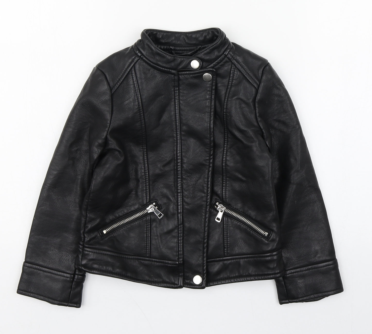 Zara Girls Black   Biker Jacket Size 5 Years  Zip - Faux Leather