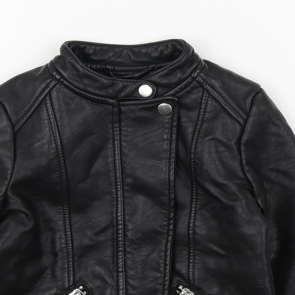Zara Girls Black   Biker Jacket Size 5 Years  Zip - Faux Leather
