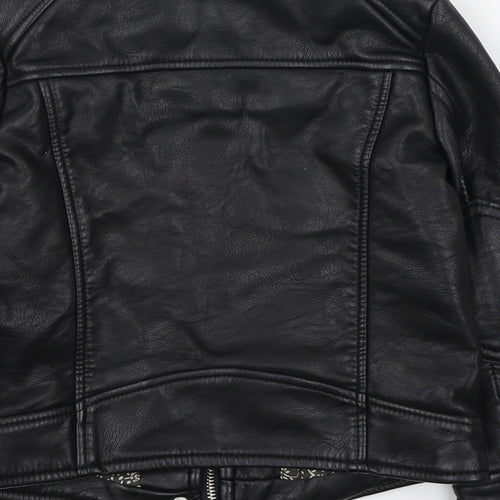 Zara Girls Black   Biker Jacket Size 5 Years  Zip - Faux Leather