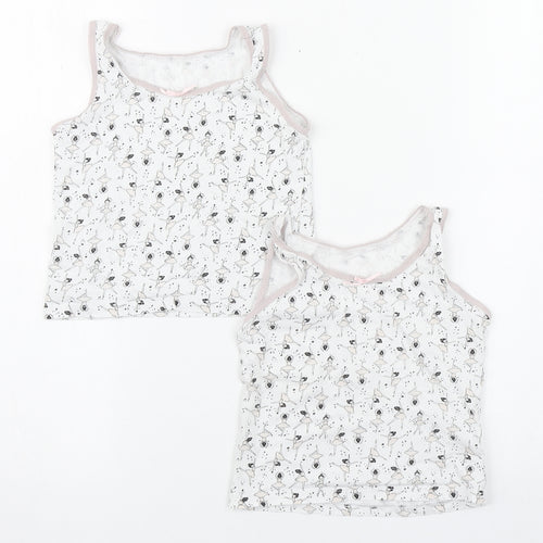 Geoge Girls White Geometric 100% Cotton Basic Tank Size 2-3 Years Scoop Neck Pullover - Ballarina 2 Pack