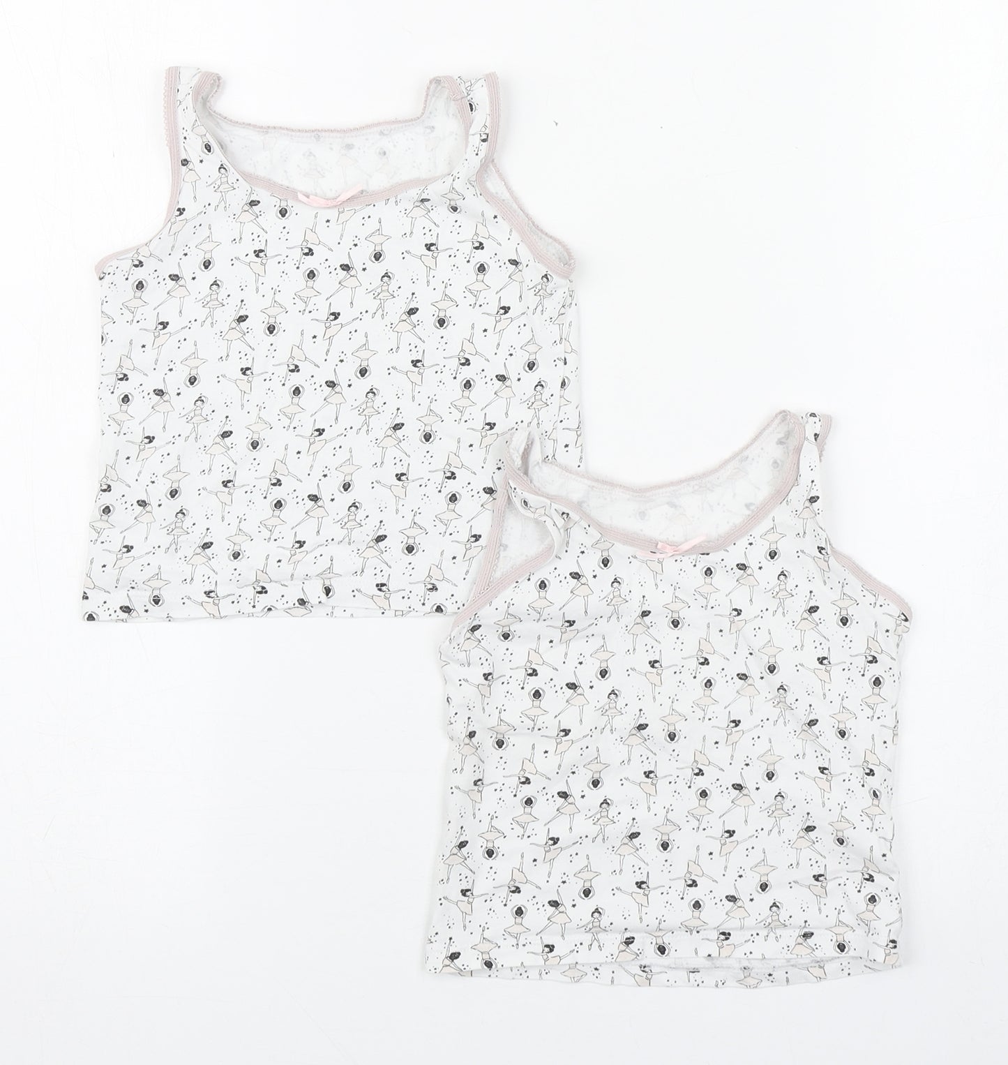 Geoge Girls White Geometric 100% Cotton Basic Tank Size 2-3 Years Scoop Neck Pullover - Ballarina 2 Pack