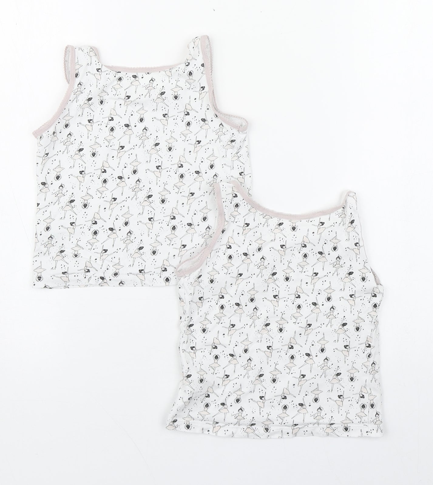 Geoge Girls White Geometric 100% Cotton Basic Tank Size 2-3 Years Scoop Neck Pullover - Ballarina 2 Pack