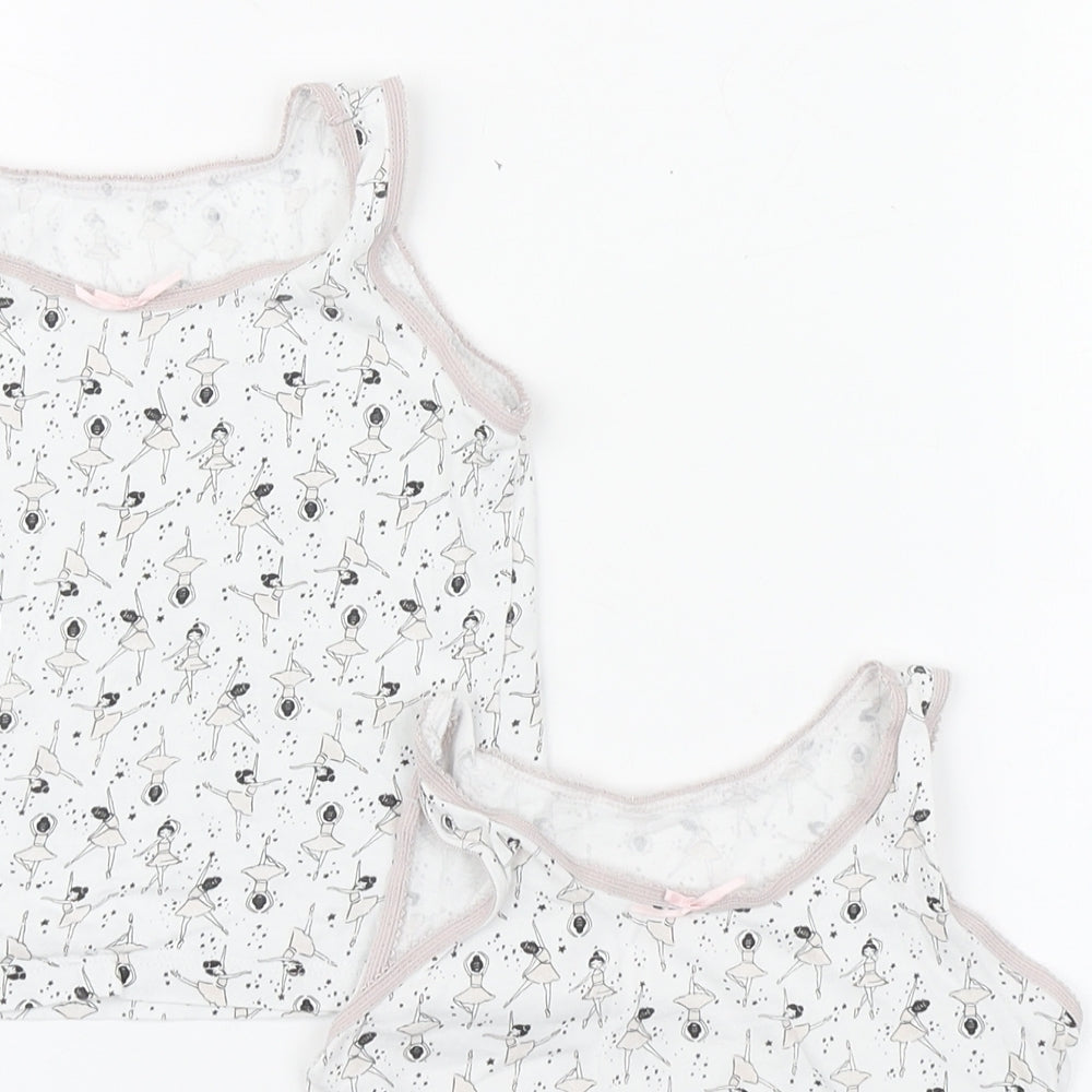 Geoge Girls White Geometric 100% Cotton Basic Tank Size 2-3 Years Scoop Neck Pullover - Ballarina 2 Pack