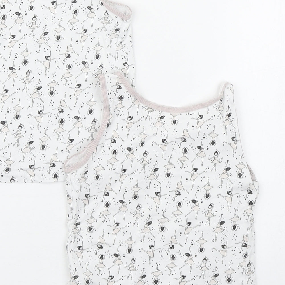 Geoge Girls White Geometric 100% Cotton Basic Tank Size 2-3 Years Scoop Neck Pullover - Ballarina 2 Pack