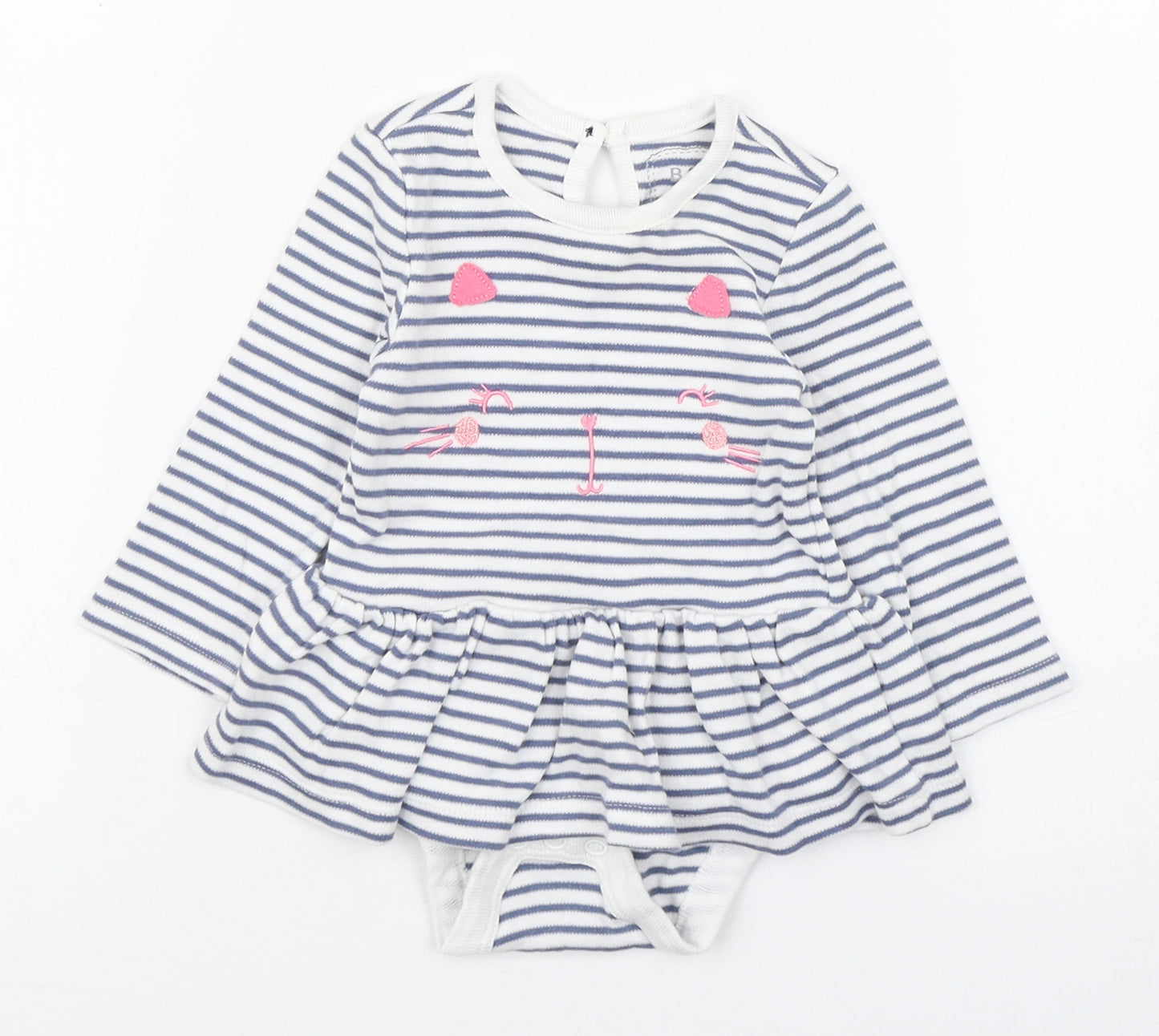 Baby Girls Blue Striped 100% Cotton Babygrow One-Piece Size 6-9 Months  Button