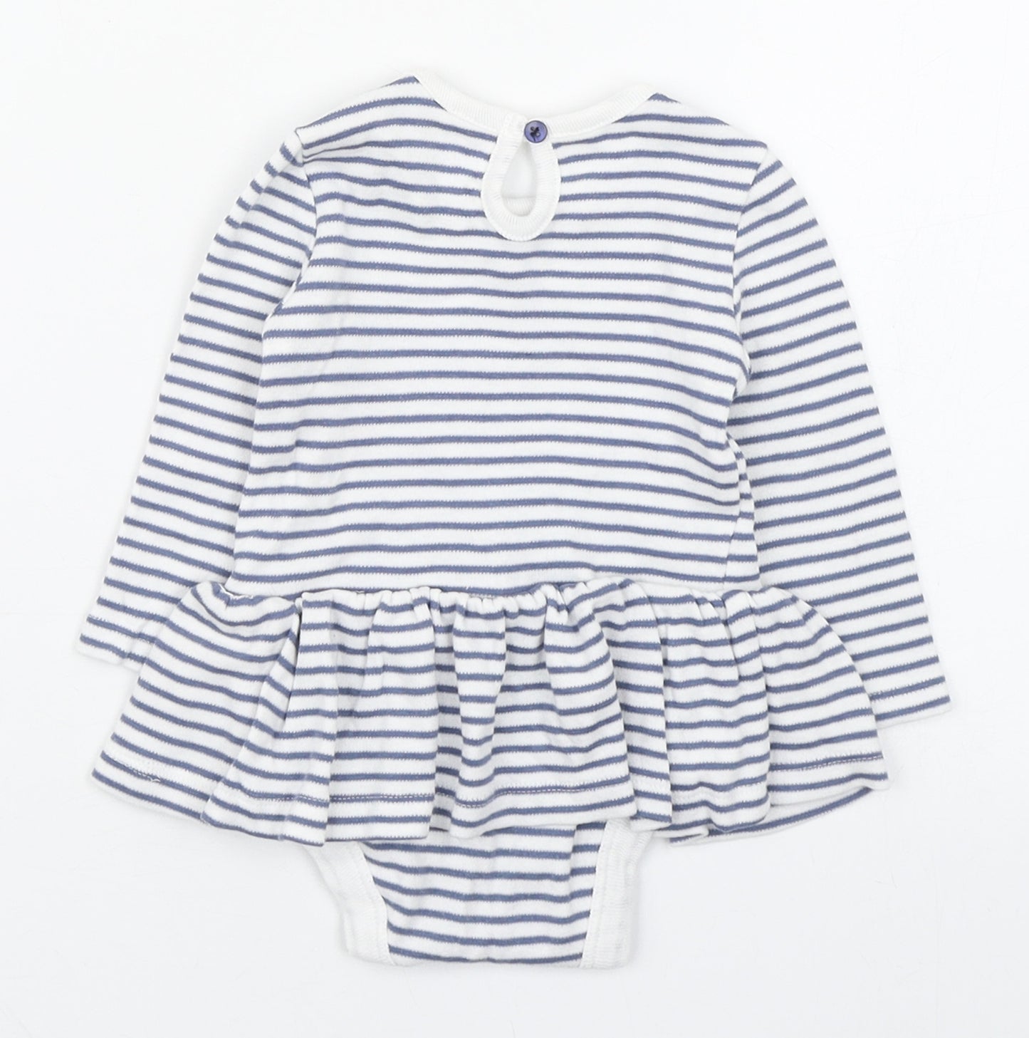 Baby Girls Blue Striped 100% Cotton Babygrow One-Piece Size 6-9 Months  Button