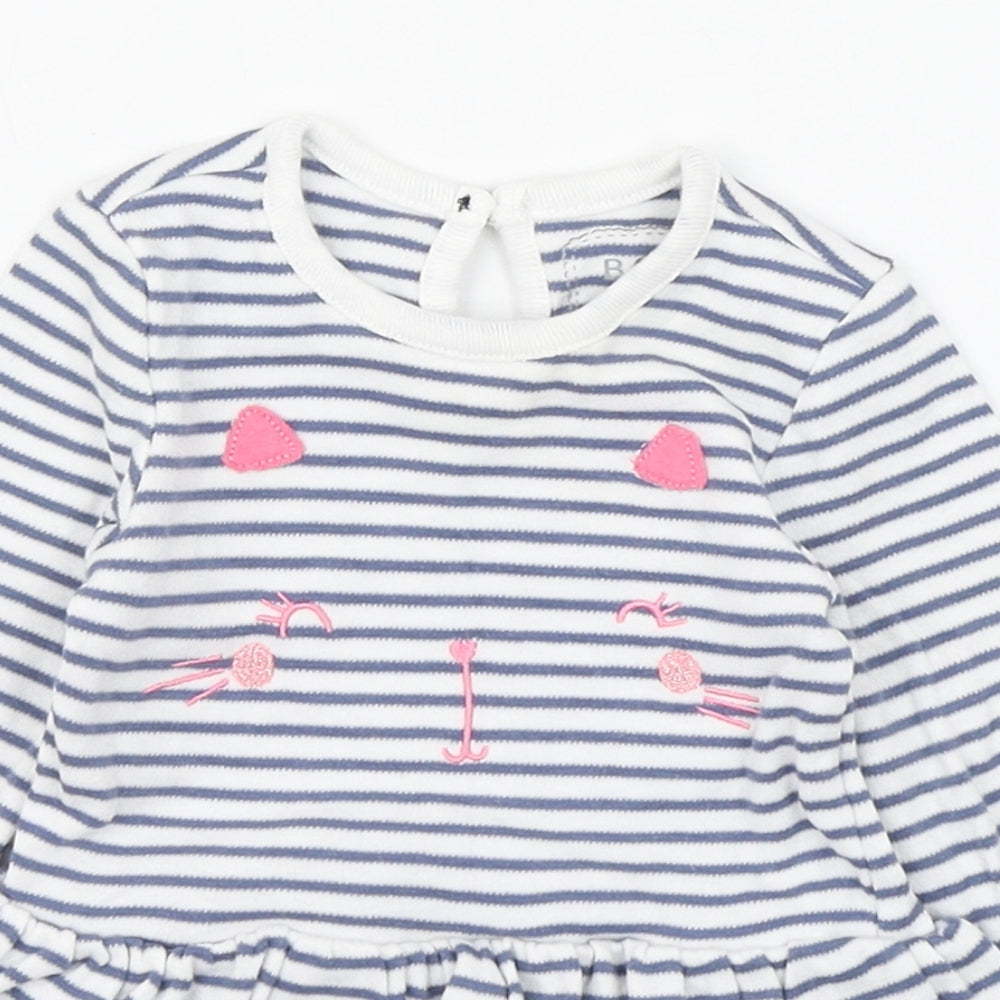 Baby Girls Blue Striped 100% Cotton Babygrow One-Piece Size 6-9 Months  Button