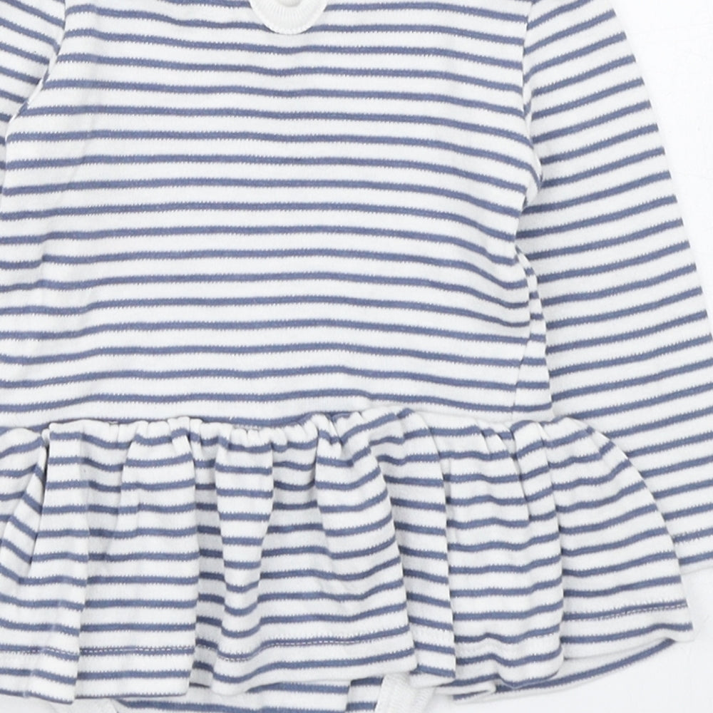 Baby Girls Blue Striped 100% Cotton Babygrow One-Piece Size 6-9 Months  Button