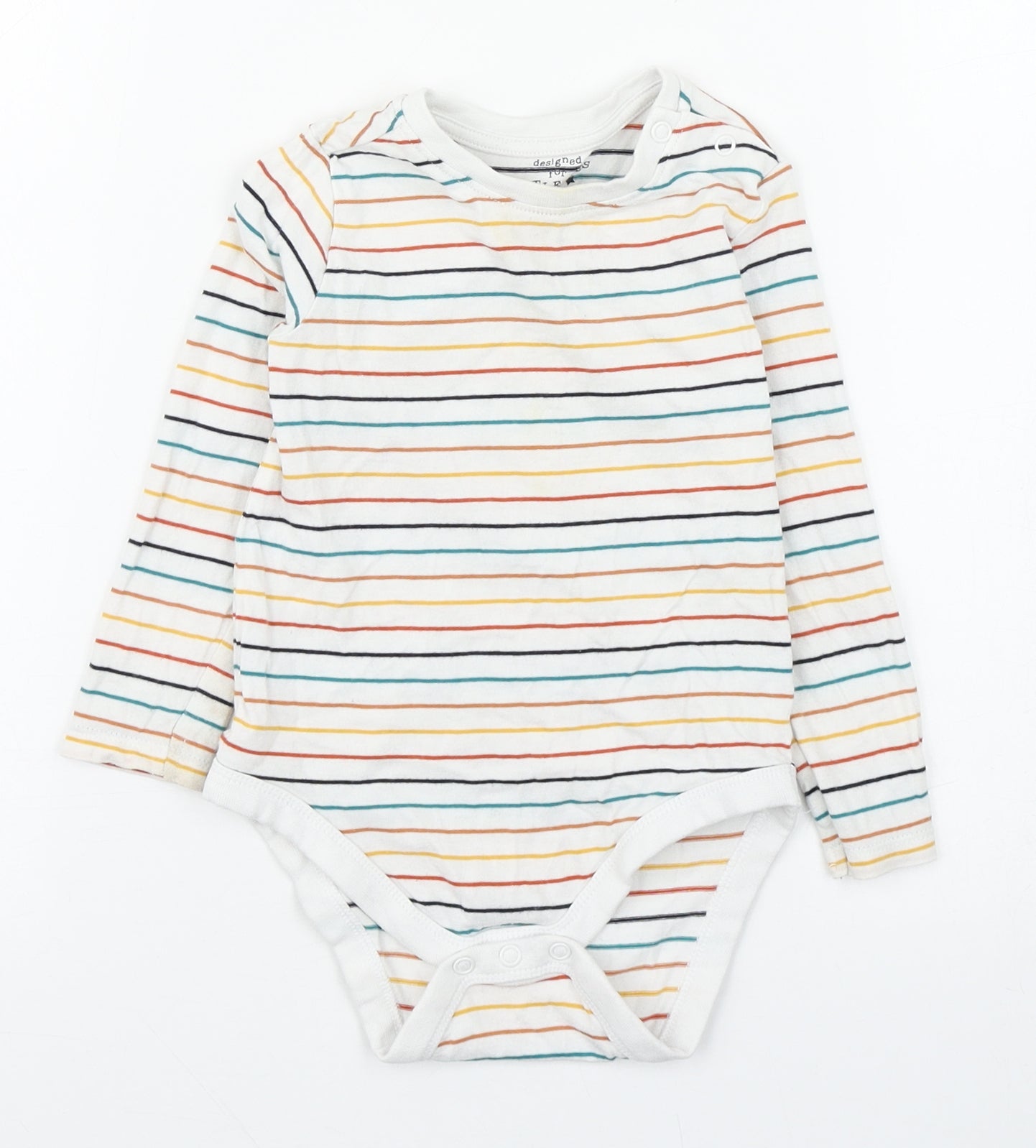 F&F Baby Multicoloured Striped Cotton Babygrow One-Piece Size 12-18 Months  Button