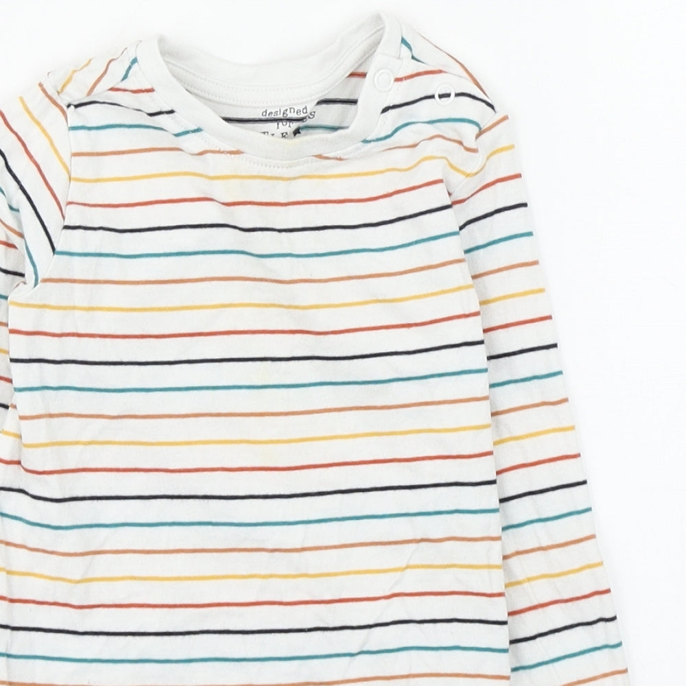 F&F Baby Multicoloured Striped Cotton Babygrow One-Piece Size 12-18 Months  Button