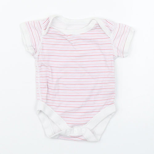 Marks and Spencer Girls Pink Striped 100% Cotton Babygrow One-Piece Size 0-3 Months  Button