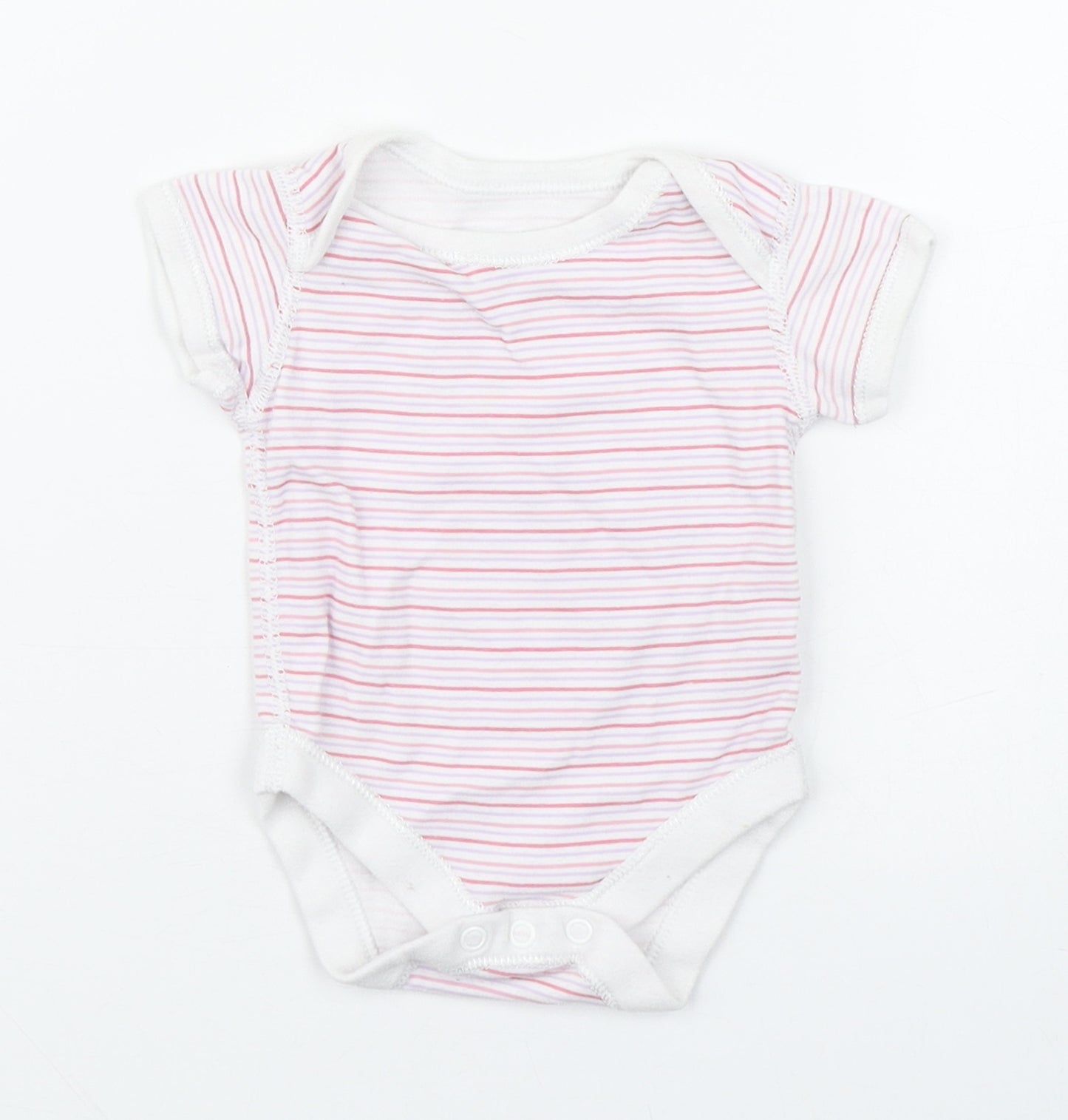 Marks and Spencer Girls Pink Striped 100% Cotton Babygrow One-Piece Size 0-3 Months  Button