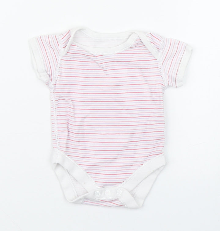 Marks and Spencer Girls Pink Striped 100% Cotton Babygrow One-Piece Size 0-3 Months  Button