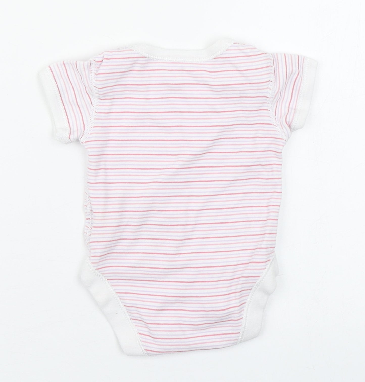 Marks and Spencer Girls Pink Striped 100% Cotton Babygrow One-Piece Size 0-3 Months  Button