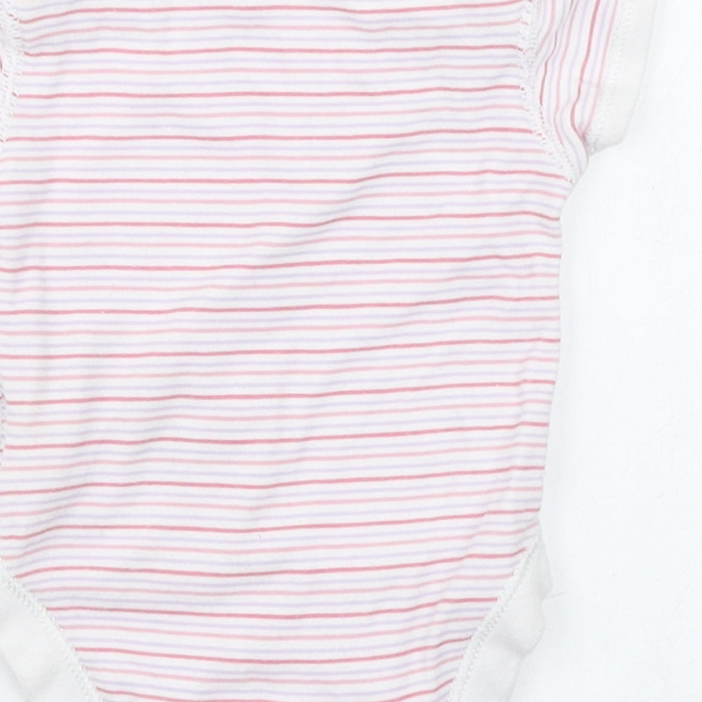 Marks and Spencer Girls Pink Striped 100% Cotton Babygrow One-Piece Size 0-3 Months  Button