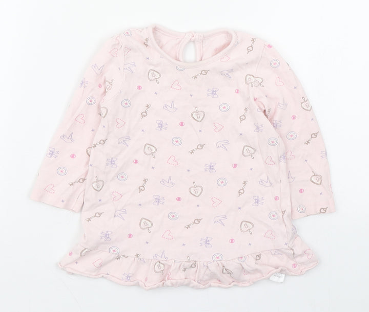 Disney Baby Girls Pink Geometric 100% Cotton Basic T-Shirt Size 9-12 Months Round Neck Button
