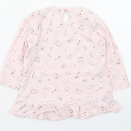 Disney Baby Girls Pink Geometric 100% Cotton Basic T-Shirt Size 9-12 Months Round Neck Button