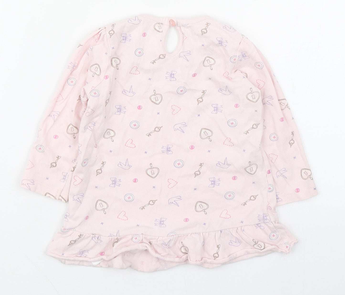 Disney Baby Girls Pink Geometric 100% Cotton Basic T-Shirt Size 9-12 Months Round Neck Button