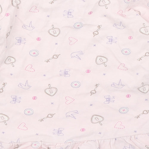 Disney Baby Girls Pink Geometric 100% Cotton Basic T-Shirt Size 9-12 Months Round Neck Button