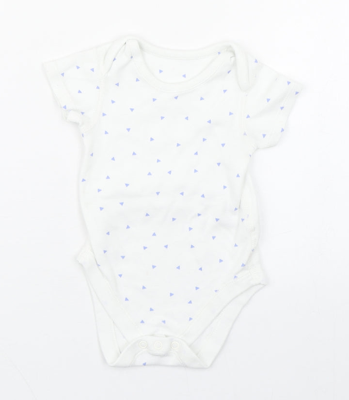 Marks1 Baby White Geometric 100% Cotton Babygrow One-Piece Size 6-9 Months Button