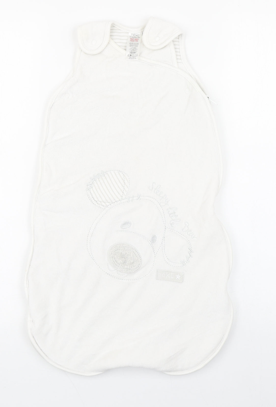 NEXT Baby White  Cotton Babygrow One-Piece Size 6-9 Months  Zip - Sleeping bag
