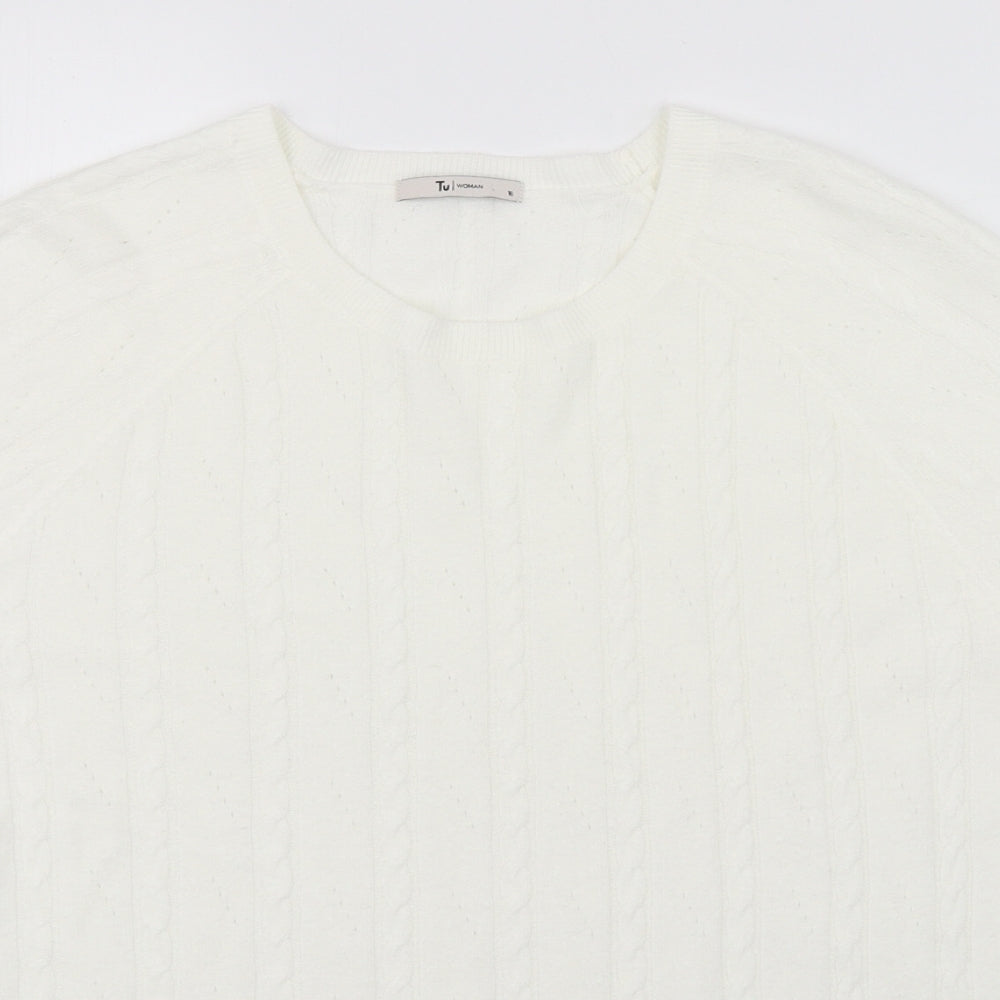 TU Womens White  Acrylic Basic T-Shirt Size 16 Round Neck