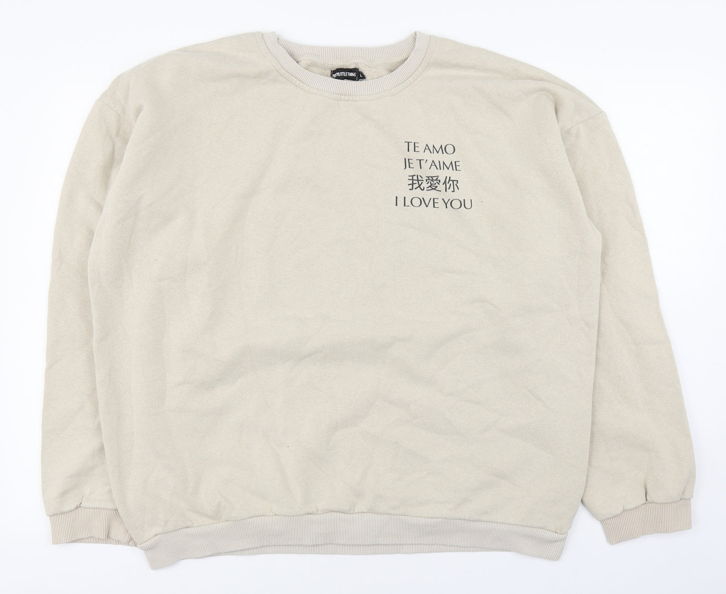 PRETTYLITTLETHING Womens Beige  Cotton Pullover Sweatshirt Size L   - Love