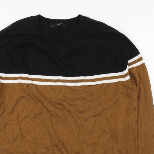 New Look Mens Brown Round Neck Striped Acrylic Pullover Jumper Size L